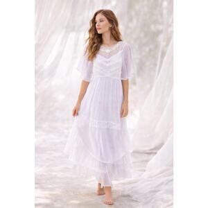 FREE PEOPLE In The Fields Lavender Sheer Lace Maxi Dress Romantic Victorian L
